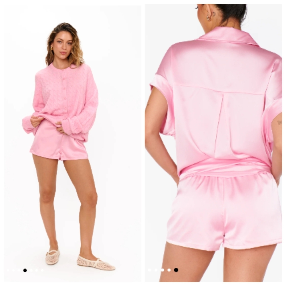 Show Me Your MuMu Pink Satin Pajama Set Womens XS Pink Golden 2
